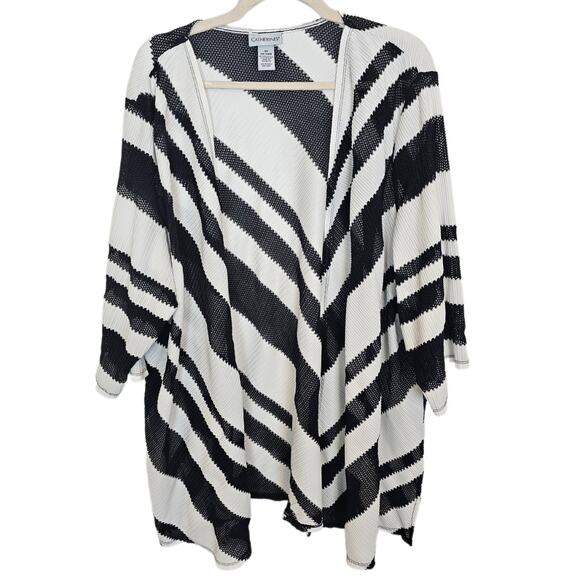 Catherines Kimono Plus Size Open Front Kimono Plus Size Striped Kimono 3X White - Picture 1 of 7